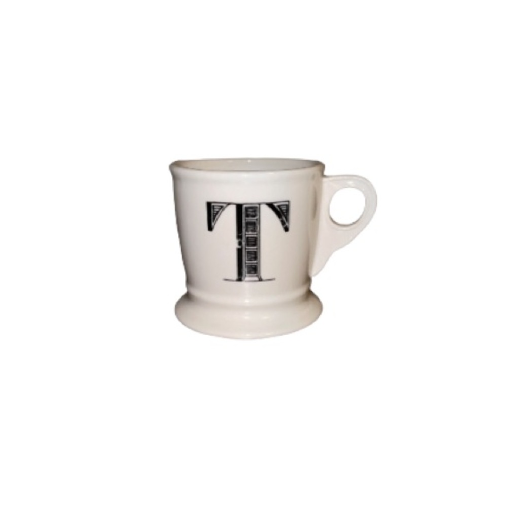 Anthropologie Cream and Black Ceramic Letter T Mug
